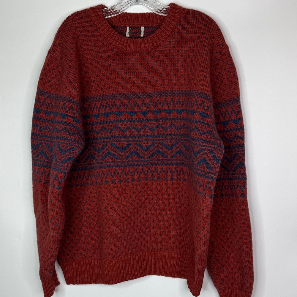 L.L. Bean Classic Wool Crewneck Red Fair Isle Sweater Size XL